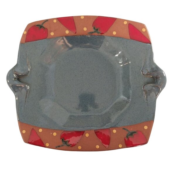 Signed Studio Art Pottery Chili Platter Plate With Handles - Picture 1 of 4